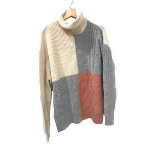 VICI color block cable chunky knit turtleneck sweater size large